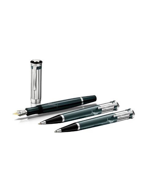 Set 3 Penne Montblanc Meisterstuck Charles Dickens Stilo Sfera Matita Argento Lacca Verde Special Edition