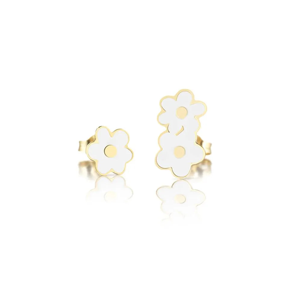 Orecchini Lobo Lebebé Prime Gioie Toys Oro 9 Kt Fiori Smalto Bianco