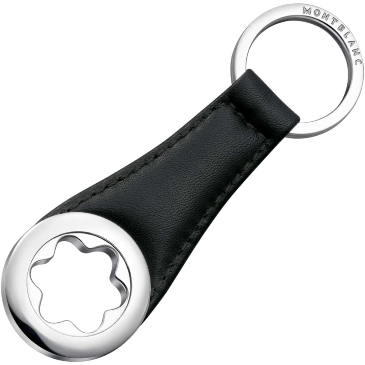 Portachiavi Montblanc Steel Collection Anello Pelle Nera