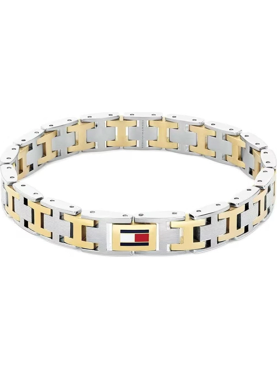 Bracciale Uomo Tommy Hilfiger H-Link Acciaio Bicolore Silver/Pvd Oro Catena A Maglie Alternate Lucide/Rigate