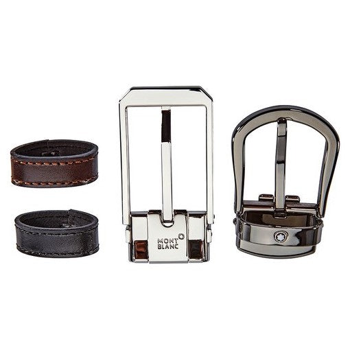 Cinture Montblanc Classic Line Cintura Reversibile Pelle Nera Marrone 2 Fibbie Intercambiabili Palladio Lucido e Canna Di Fucile