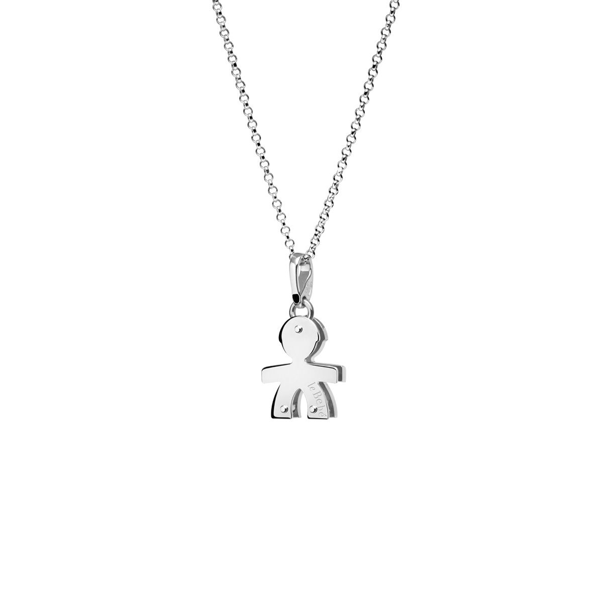 Collana Lebebé I Pavè Oro Bianco Pendente Bimbo con Diamanti Micro-Setting