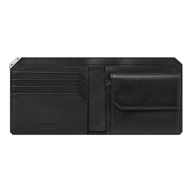 Portafogli Montblanc Meisterstuck Urban Portafoglio 4 Scomparti Portamonete Pelle Nera Angolo Metallo