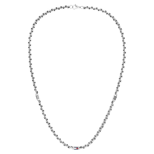 Collana Uomo Tommy Hilfiger 3Dflm Acciaio Maglia Tubolare Con 2 Elementi Traforati + 1 Logo Smaltato
