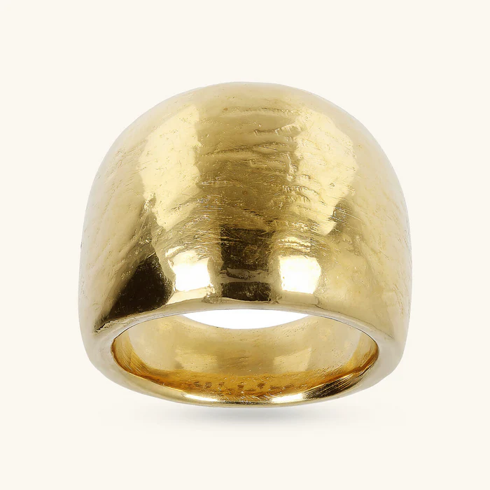 Anello a Fascia Etrusca Graduato, Martellato Lega Golden Placcata Oro 18 kt - Misura 18