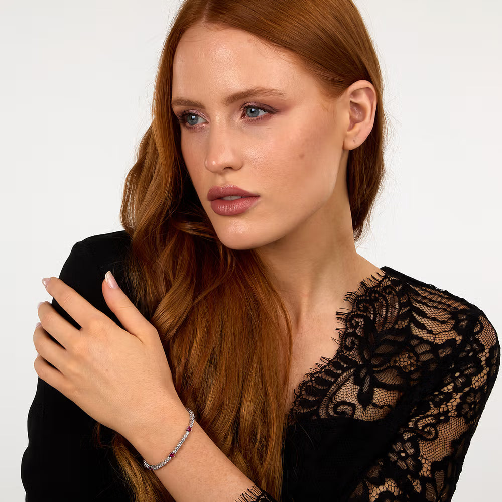 Bracciale Tennis Morellato Tesori Argento Zirconi + 5 Cuori Rossi