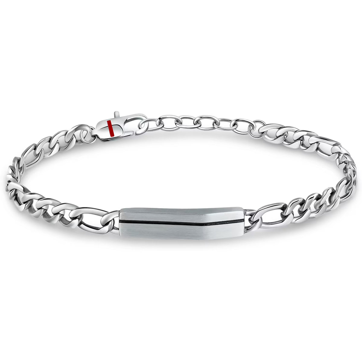 Bracciale Uomo Sector Basic Acciaio Catena Con Piastrina Centrale Satinata/Riga Pvd Nero