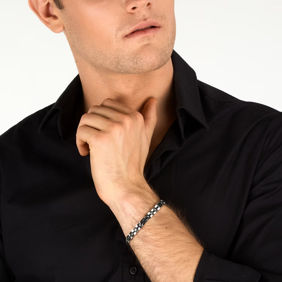Bracciale Uomo Sector Ceramic Acciaio Ceramica Nera Con Elementi Rettangolari Sfaccettati