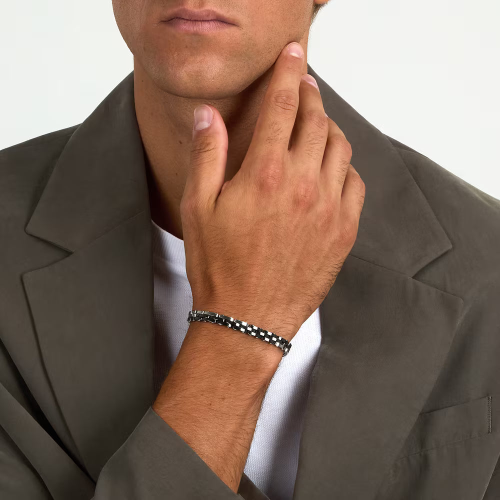 Bracciale Uomo Sector Ceramic Maglie Acciaio e Ceramica Nera