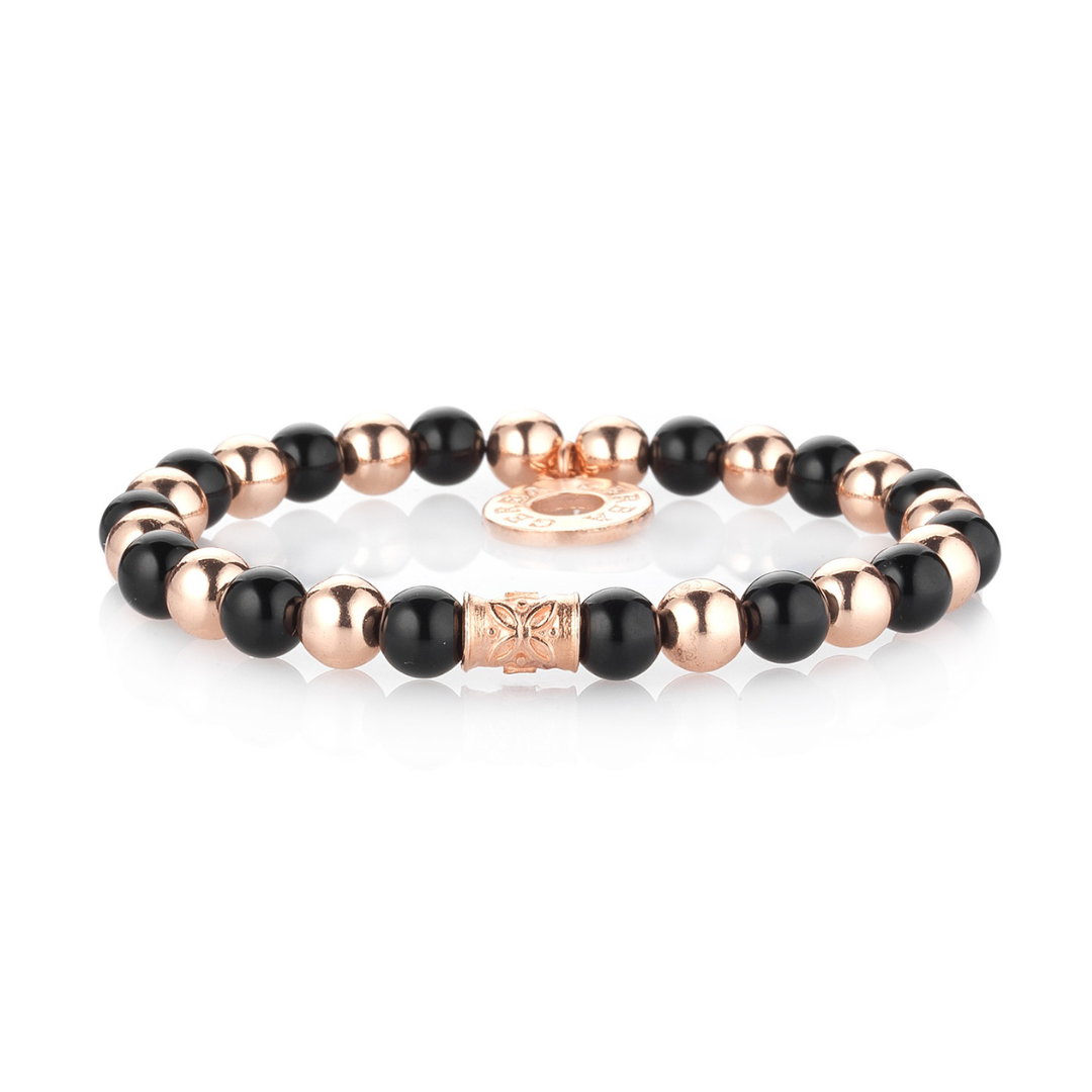 Bracciale Elasticizzato Gerba Myriam Argento Rosato Sfere Onice
