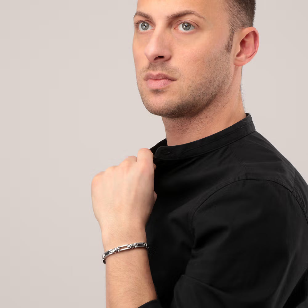 Bracciale Uomo Morellato Cross Acciaio Lucido/Satinato Inserti Pvd Grigio