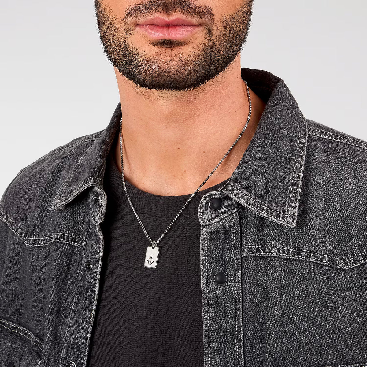 Collana Uomo Sector Marine Acciaio Catena Maglia Rolò Quadrata Pendente PiastrinaAncora