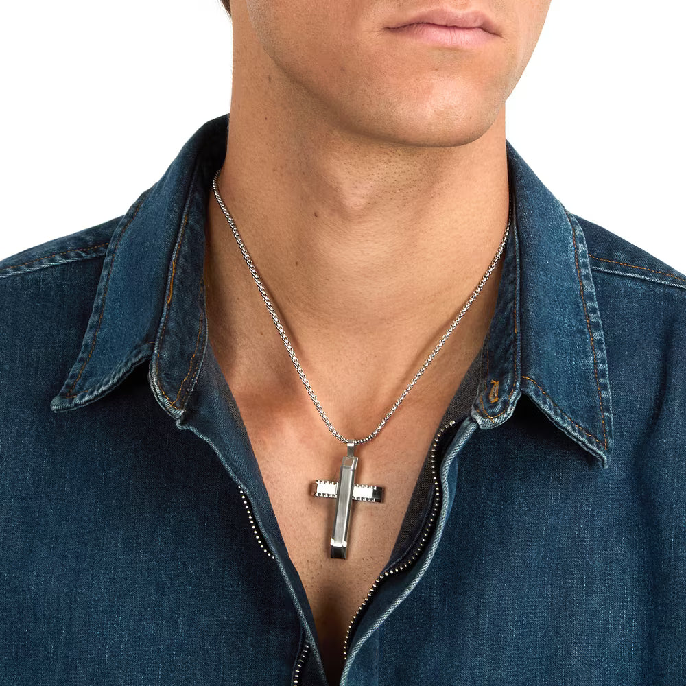 Collana Uomo Sector Spirit Acciaio Pendente Croce Satinata