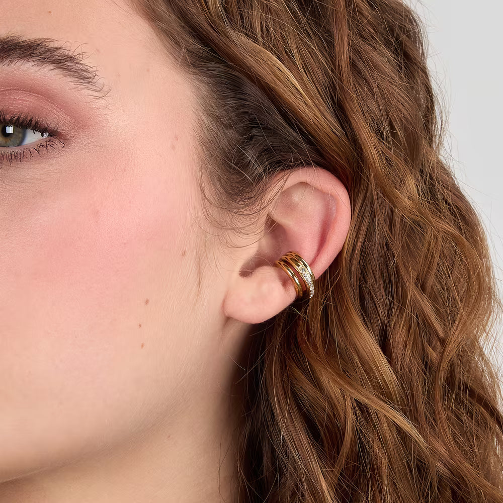 Orecchini Tripla Fascia Morellato Earcuff Pvd Oro Con Cristalli