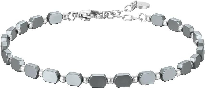 Bracciale Uomo Luca Barra Acciaio Maglie Esagonali Ematite Nera
