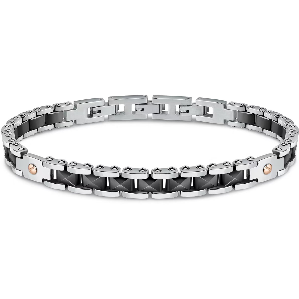 Bracciale Uomo Sector Ceramic Acciaio/Ceramica Nera 2 Piastrine Laterali + 2 Viti Pvd Oro Rosa