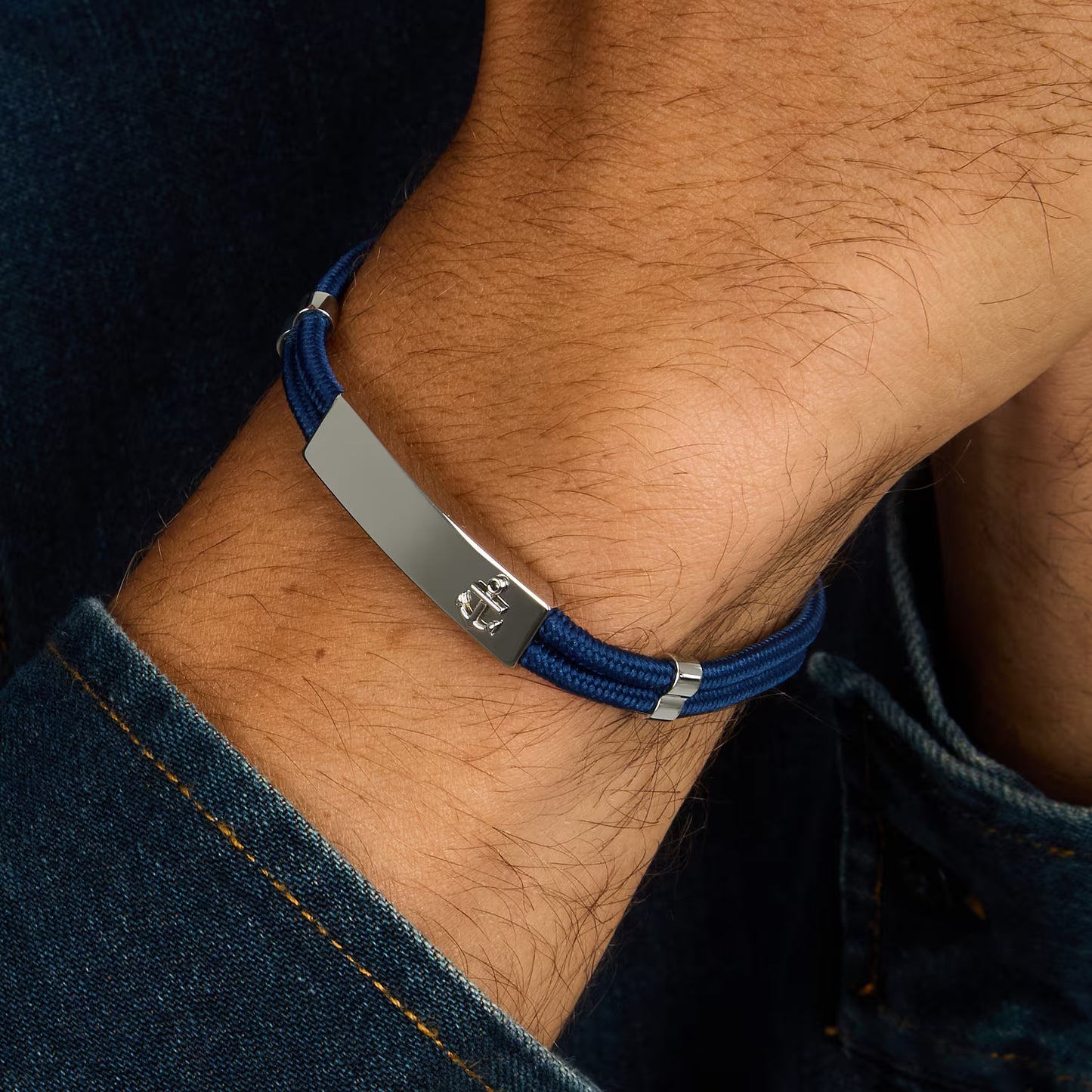 Bracciale Uomo 2 Fili Sector Marine Corda Nylon Blu Piastrina Centrale Acciaio Ancora
