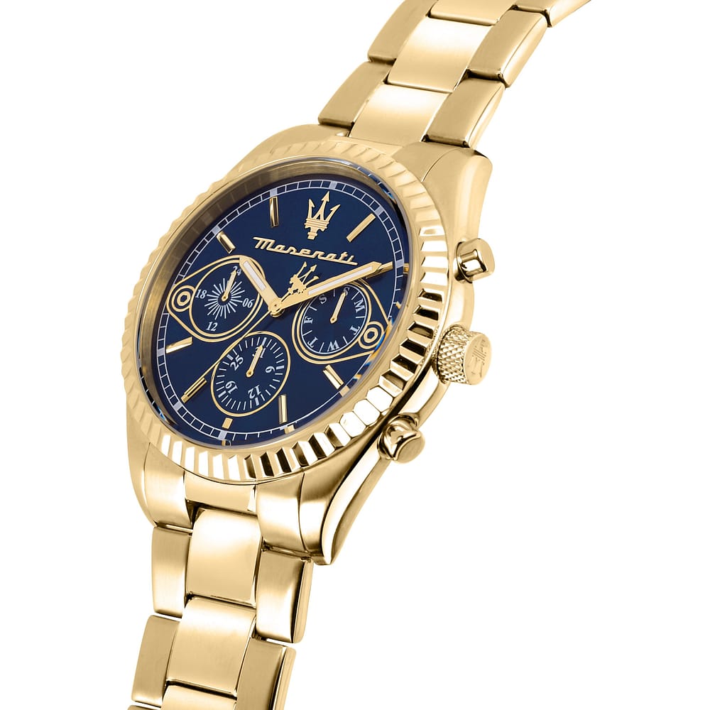 Orologio Maserati Time Competizione Multifunzione 43 mm Pvd Oro Braccialato Blu