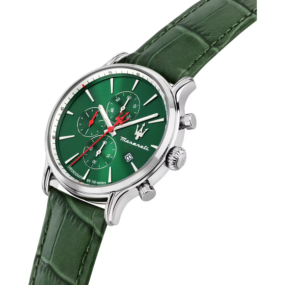 Orologio Maserati Epoca Slim Chrono 40 Mm Acciaio Pelle Verde