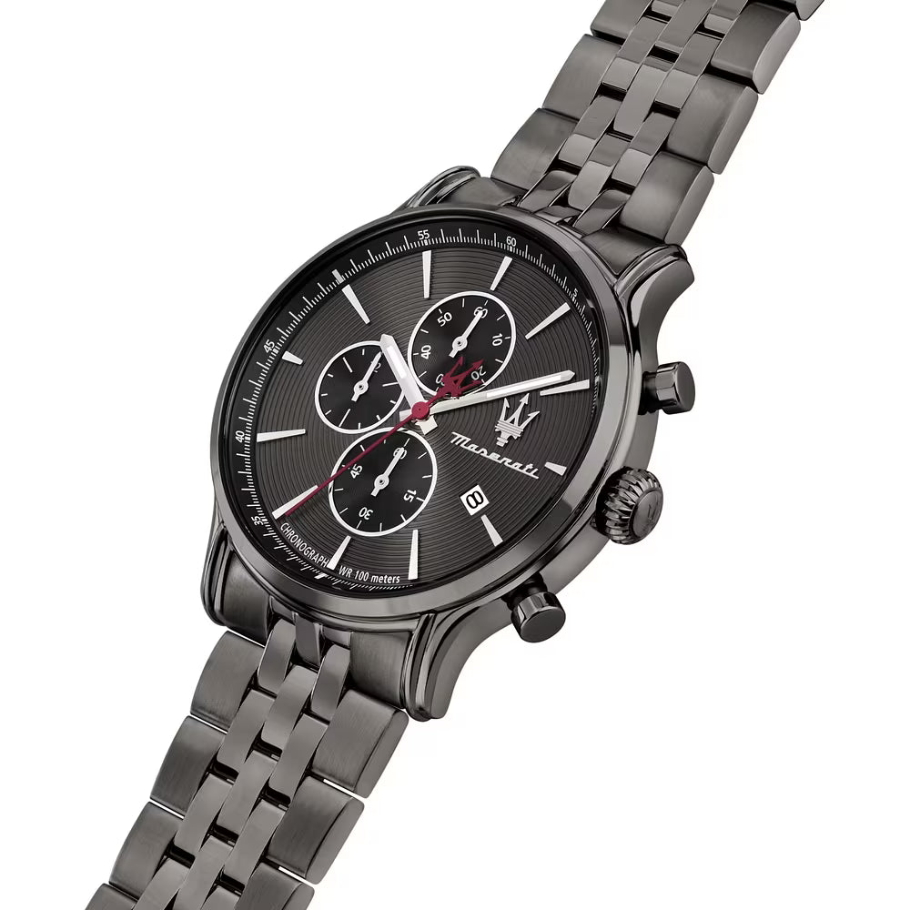 Orologio Maserati Epoca Slim Chrono 40 Mm Pvd Nero Braccialato Quadrante Grigio