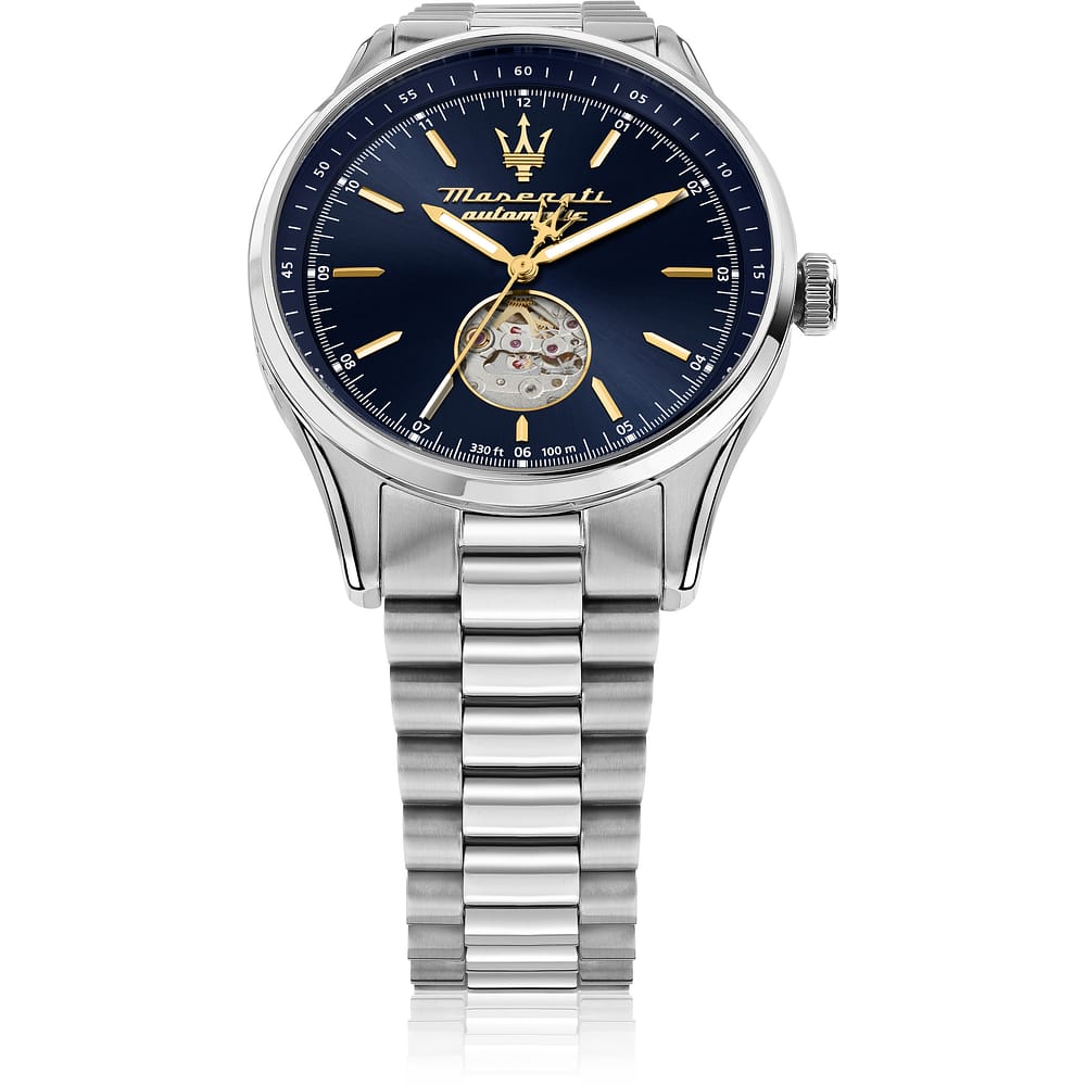 Orologio Maserati Time Sorpasso Automatico 42 mm Acciaio Braccialato Blu Navy Movimento A Vista