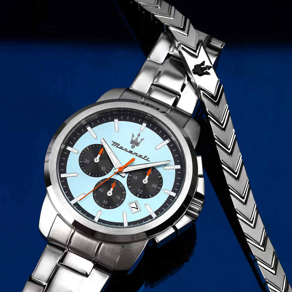 Confezione Speciale Orologio Maserati Successo 42 mm Chrono Acciaio Braccialato Con Bracciale