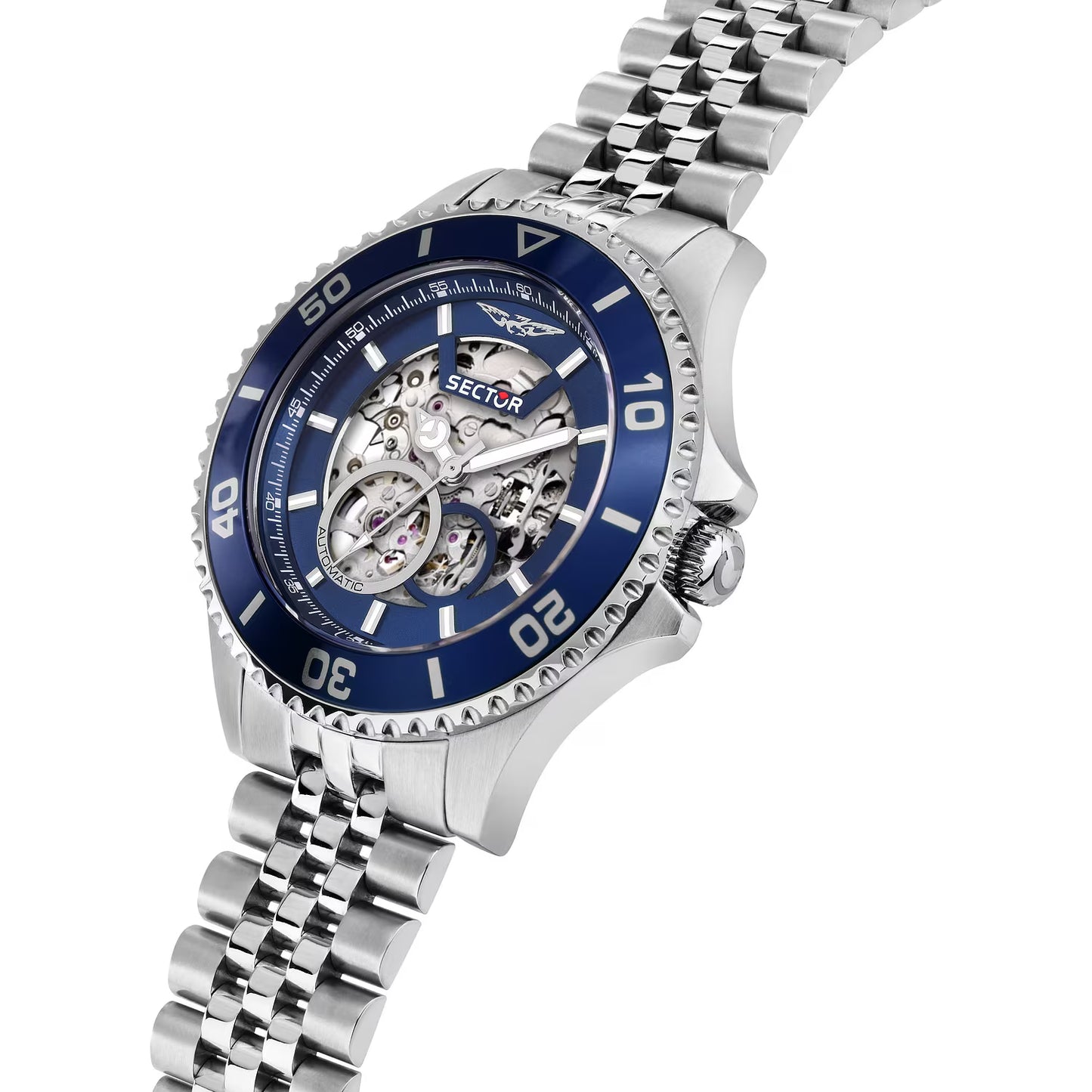 Orologio Sector 230 Automatico 43 Mm Acciaio Braccialato Quadrante Scheletrato Blu