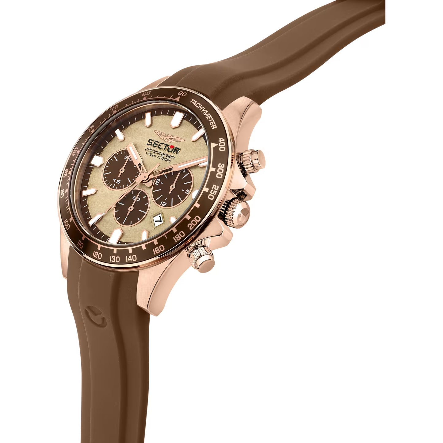 Orologio Sector 230 Earth Chrono 43 Mm Pvd Oro Rosa Gomma Marrone Quadrante Dorato/Marrone