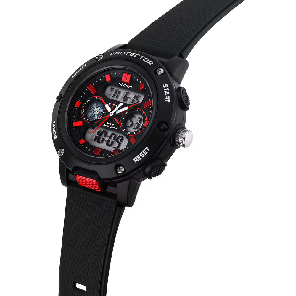 Orologio Sector Ex-45 Analogico Digitale 43 mm Policarbonato Gomma Nera