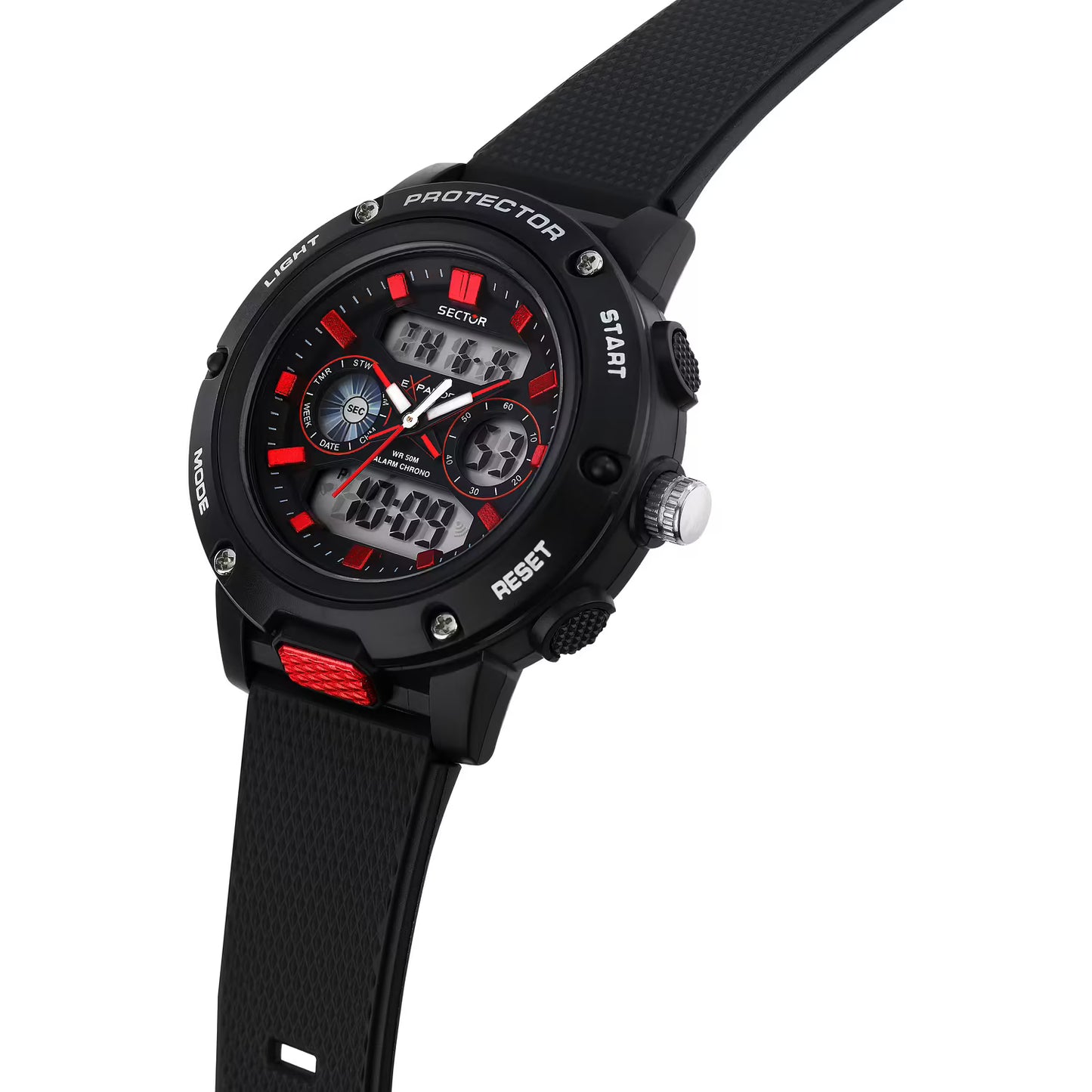 Orologio Sector Ex-45 Analogico Digitale 43 Mm Policarbonato Nero Cinturno Gomma Nera