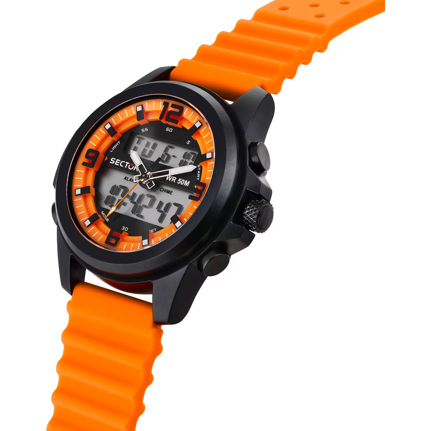 Orologio Sector Ex-48 52 mm Analogico Digitale Policarbonato Nero Gomma Arancione