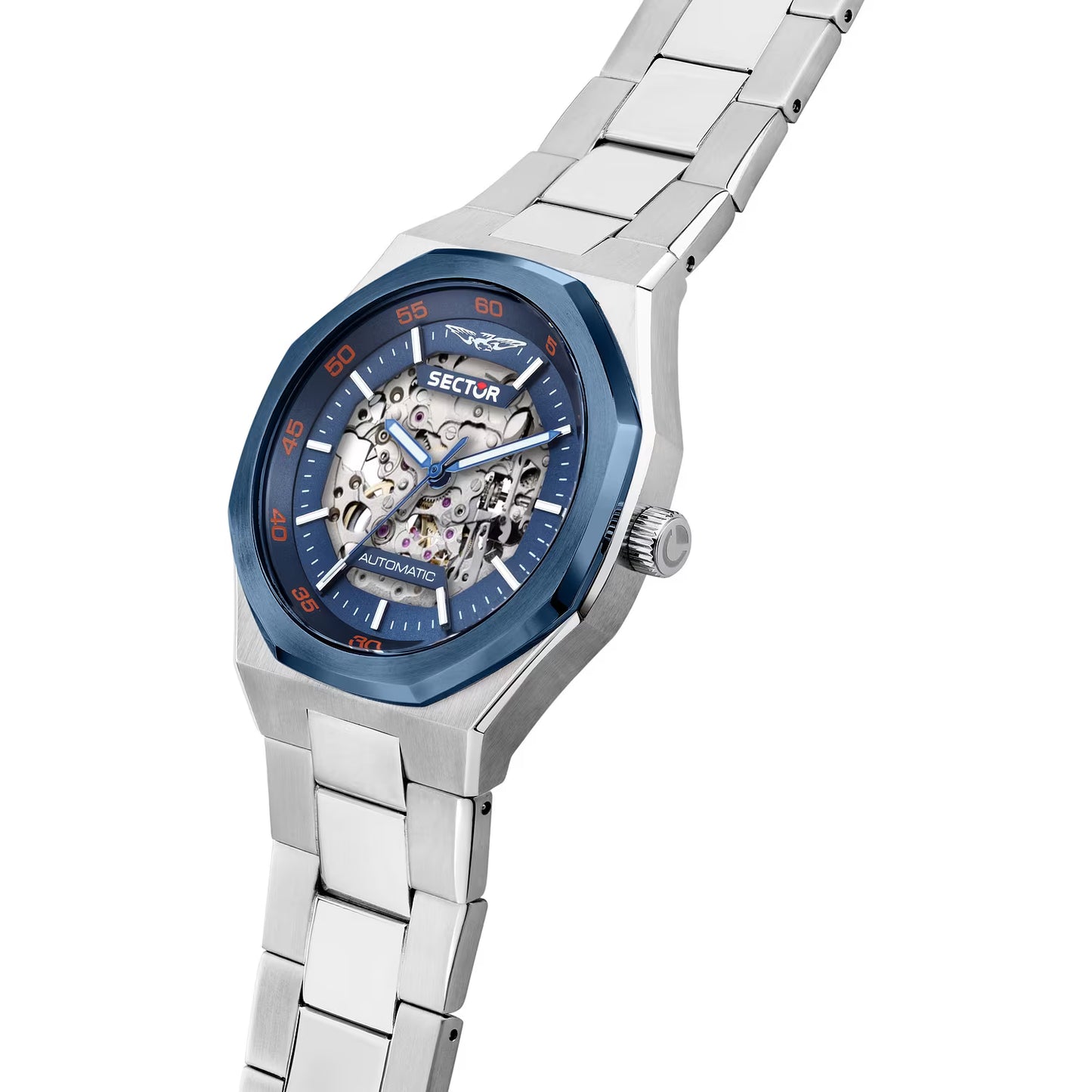 Orologio Sector Otto150 Automatico 42 Mm Acciaio Braccialato Quadrante Scheletrato Blu