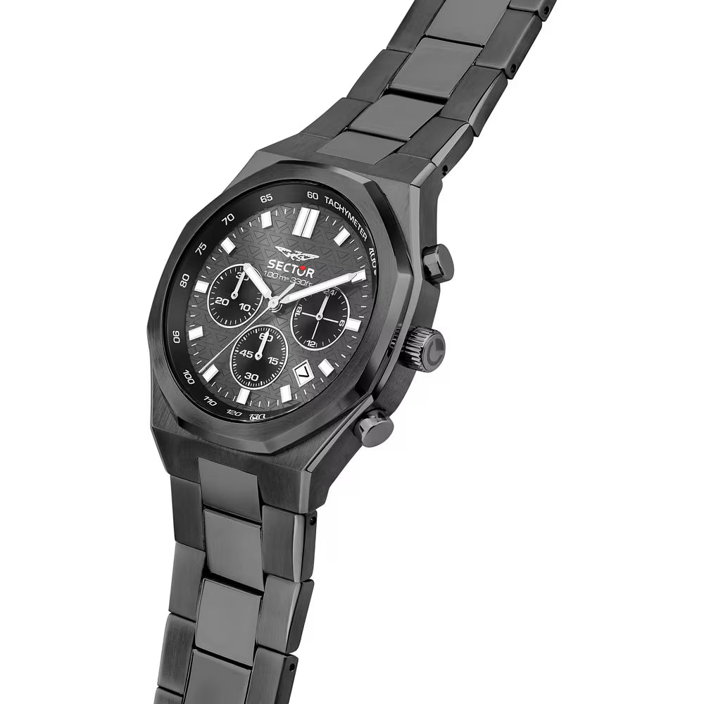 Orologio Sector Otto150 Chrono 42 Mm Pvd Nero Braccialato Quadrante Grigio