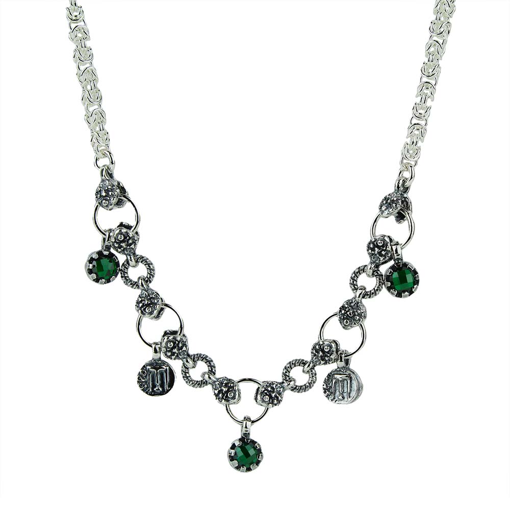 Girocollo Gerardo Sacco Iride in Argento Maglia Bizantina Centrale Cubic Zirconia Verdi