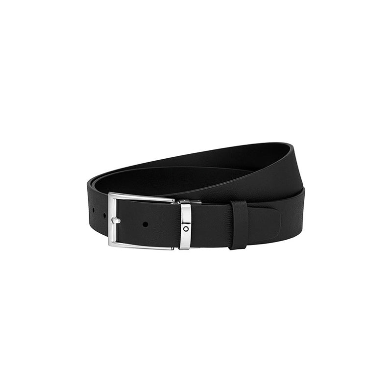 Cinture Montblanc Casual Line Cintura Pelle Nera Stampata Fibbia Ardiglione Finitura Palladio Lucido 35 mm