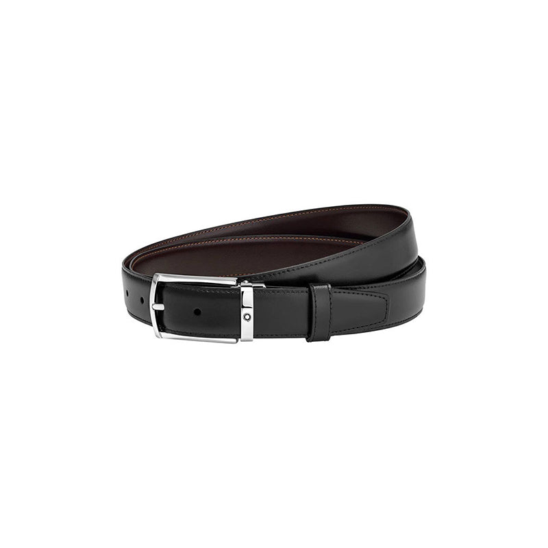 Cinture Montblanc Business Cintura Reversibile Pelle Nera/Marrone Fibbia Ardiglione Rettangolare Acciaio 30 mm