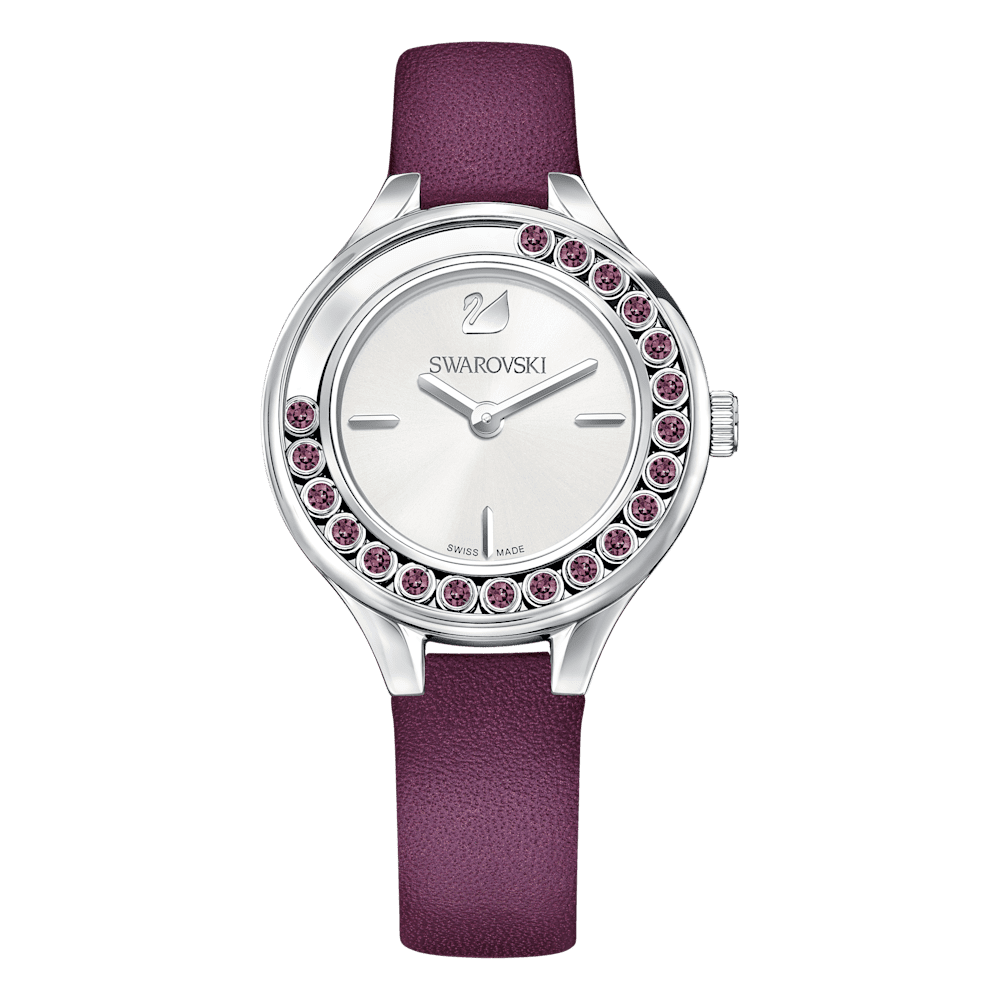 Orologio Swarovski Lovely Crystals Mini Acciaio Viola Cinturino Pelle Cristalli Girevoli