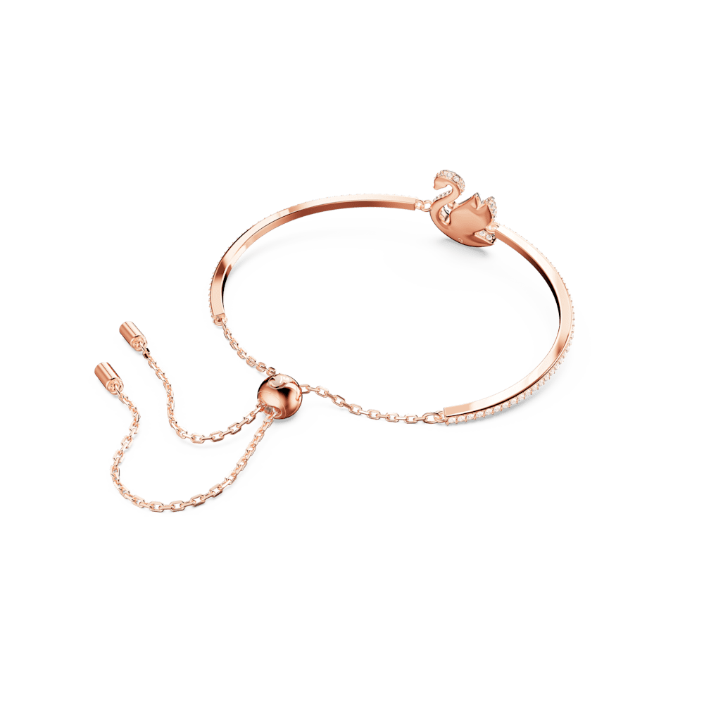Bracciale Rigido Swarovski Iconic Swan Pvd Oro Rosa Cristalli Bianchi Verdi