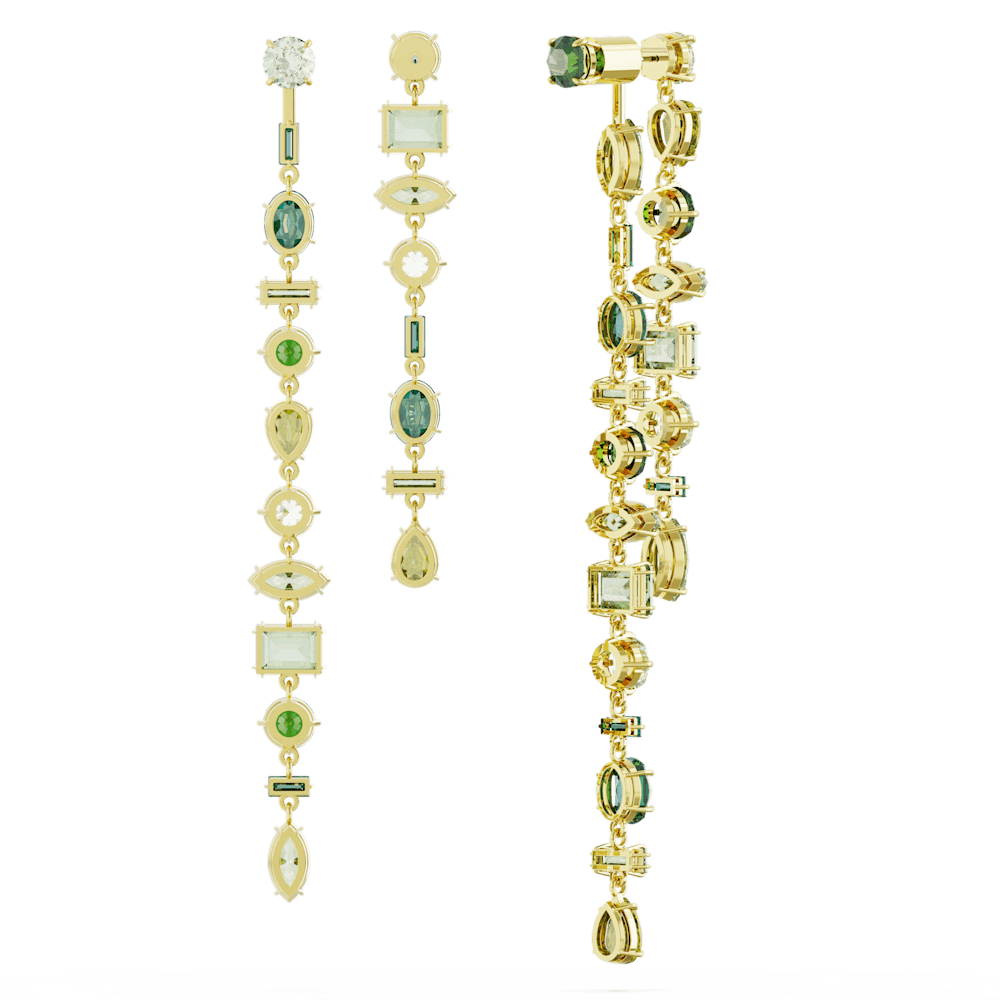 Orecchini Pendenti Gema Design asimmetrico Taglio misto Extra lunghi Verdi Finitura oro