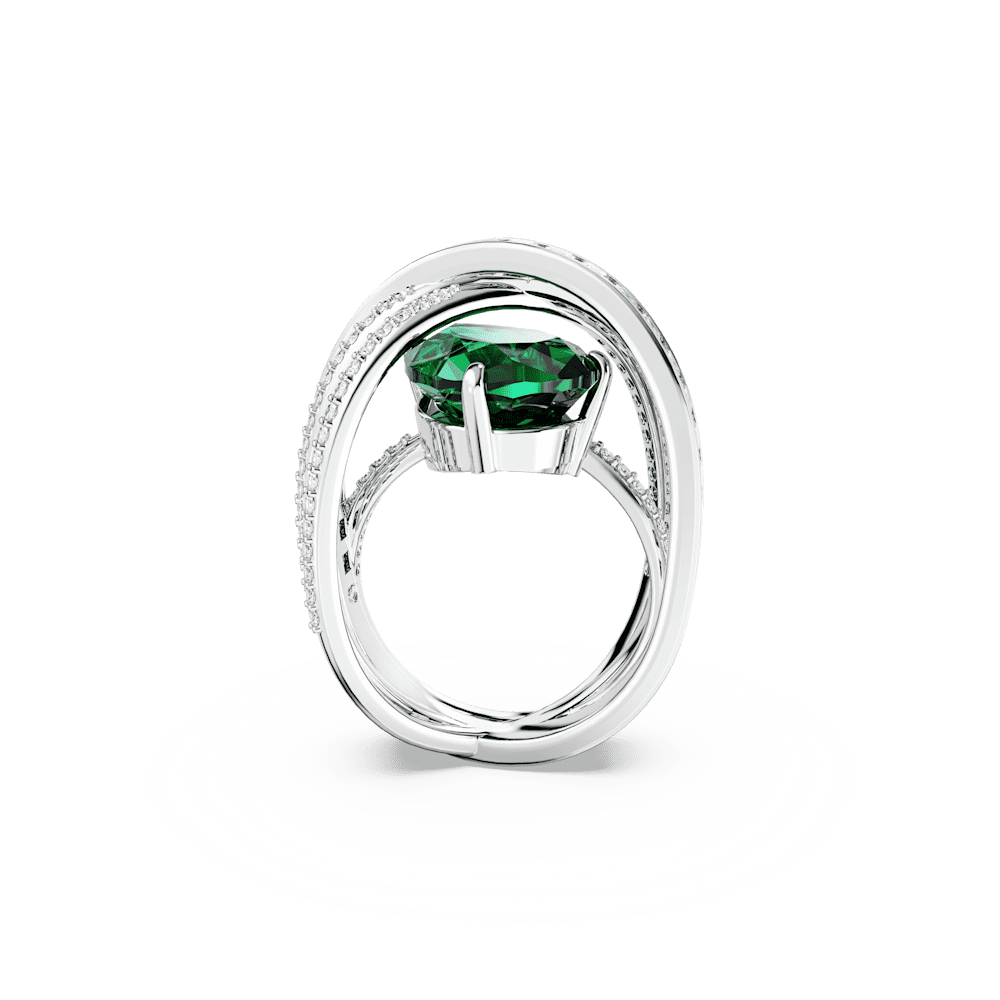Anello Swarovski Hyperbola Taglio misto, A quattro fasce, Verde, Placcato rodio - Misura 58