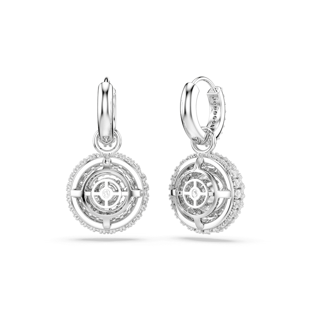 Orecchini Pendenti Swarovski Sublima Taglio Round Bianchi Placcato Rodio
