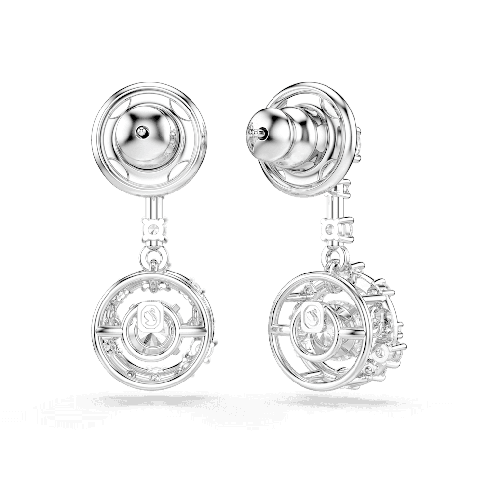 Orecchini Pendenti Swarovski Constella Taglio Round Dancing stone Bianchi Placcato Rodio