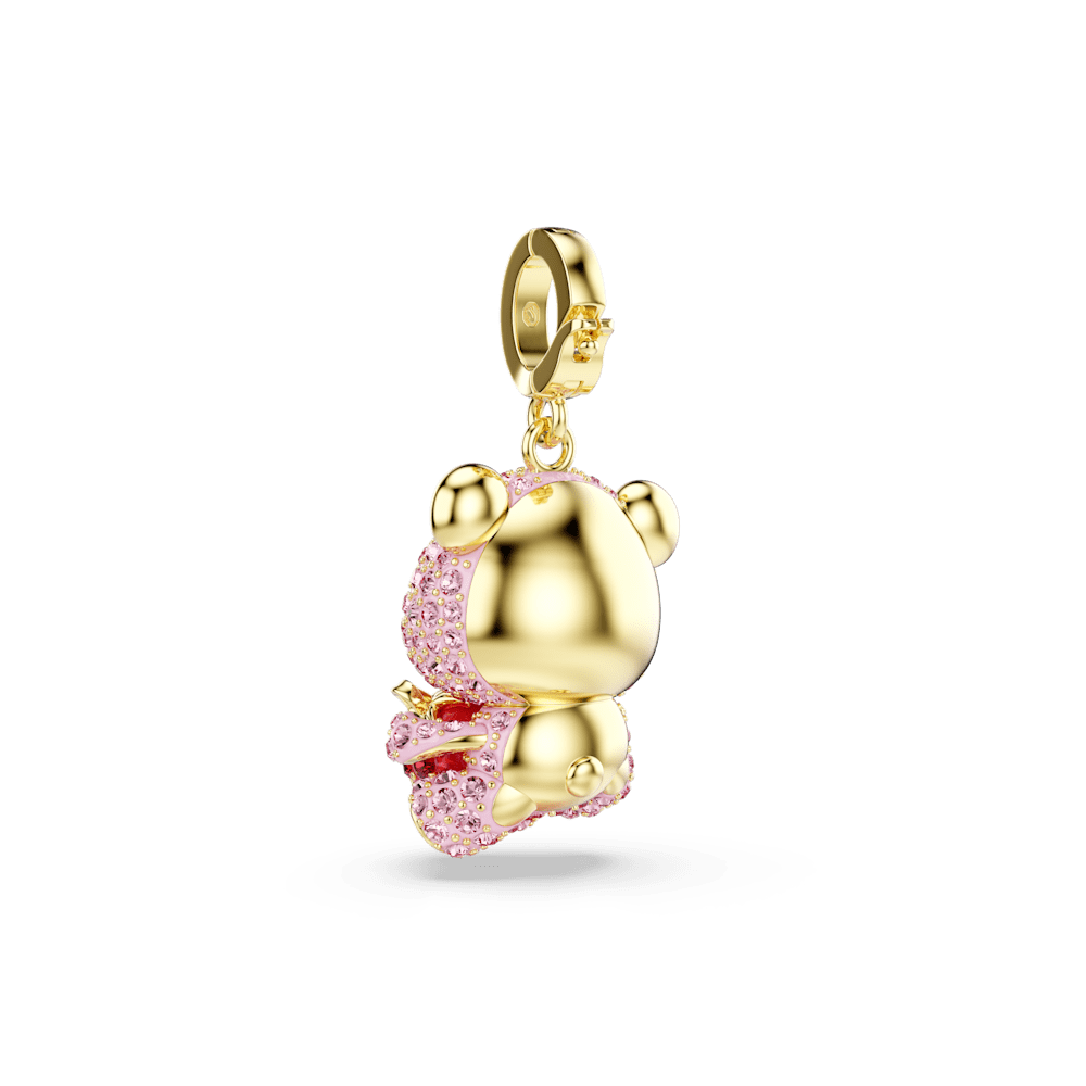 Charm Swarovski Idyllia Taglio misto Orsetto Rosa Finitura oro 18 Kt