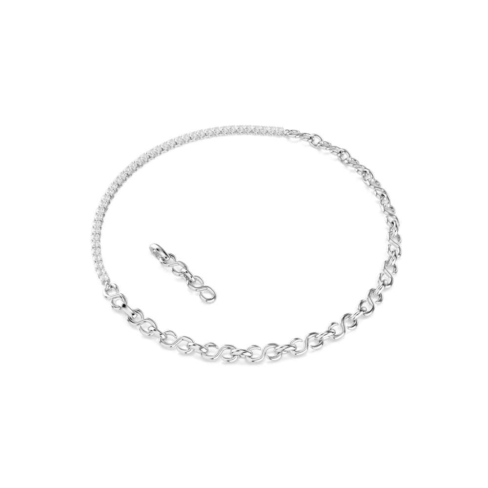 Collana Swarovski Matrix Forma a "S" Taglio Round Bianca Placcata Rodio
