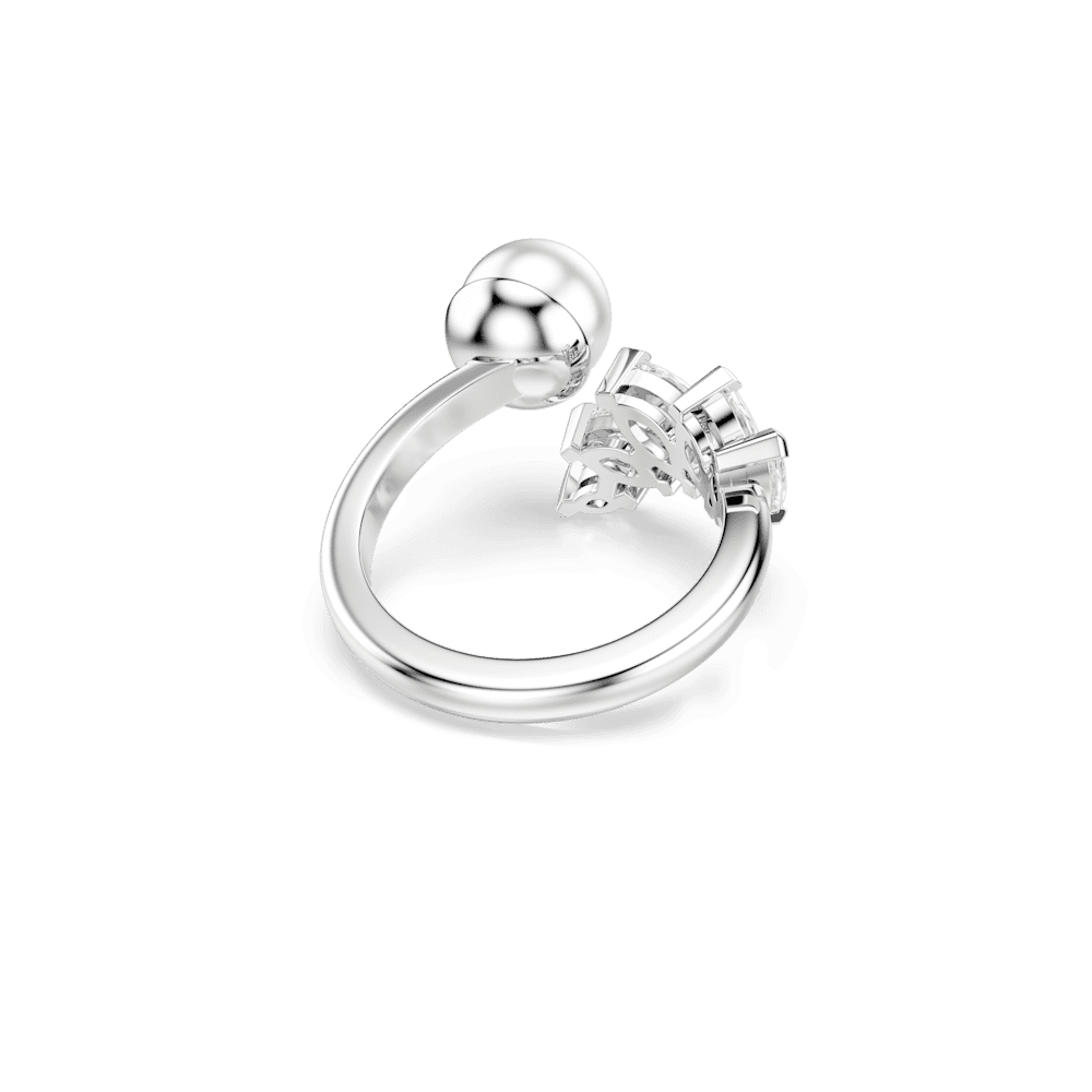 Anello Aperto Swarovski Mesmera Crystal Pearl Taglio Marquise Placcato Rodio - Misura 55
