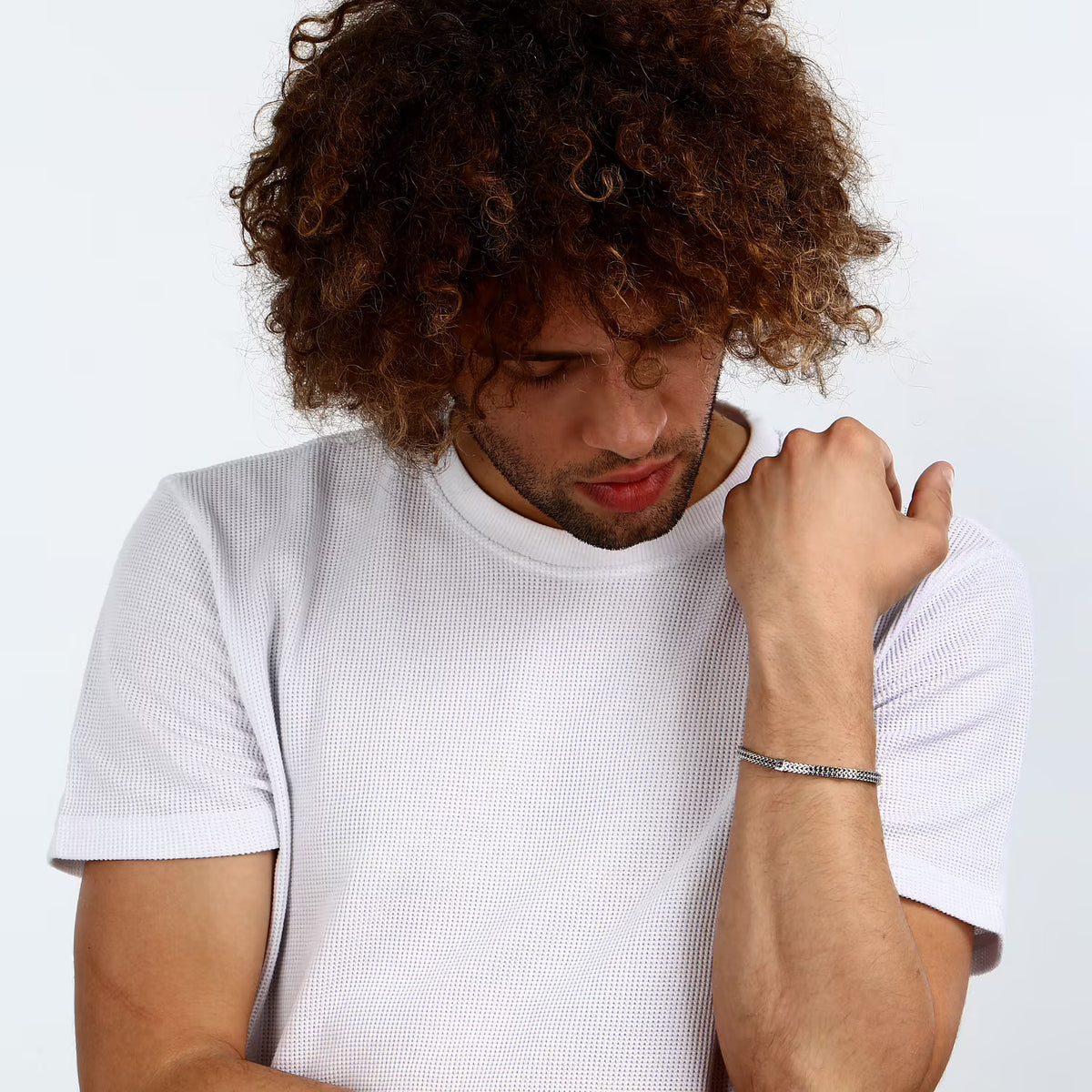 Bracciale Uomo Sector Marine Acciaio Maglia Spiga Centrale Ancora Smalto Nero