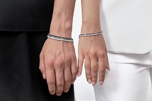 Bracciale Tennis Comete Regolabile Acciaio Zirconi Bianchi e Neri