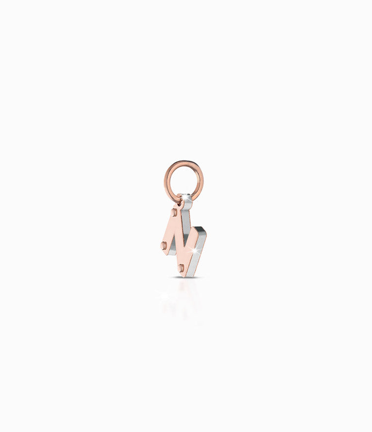 Ciondolo Lebebé Lockyourlove Lettera N Oro Rosa 9 Kt e Argento Cordino Bianco