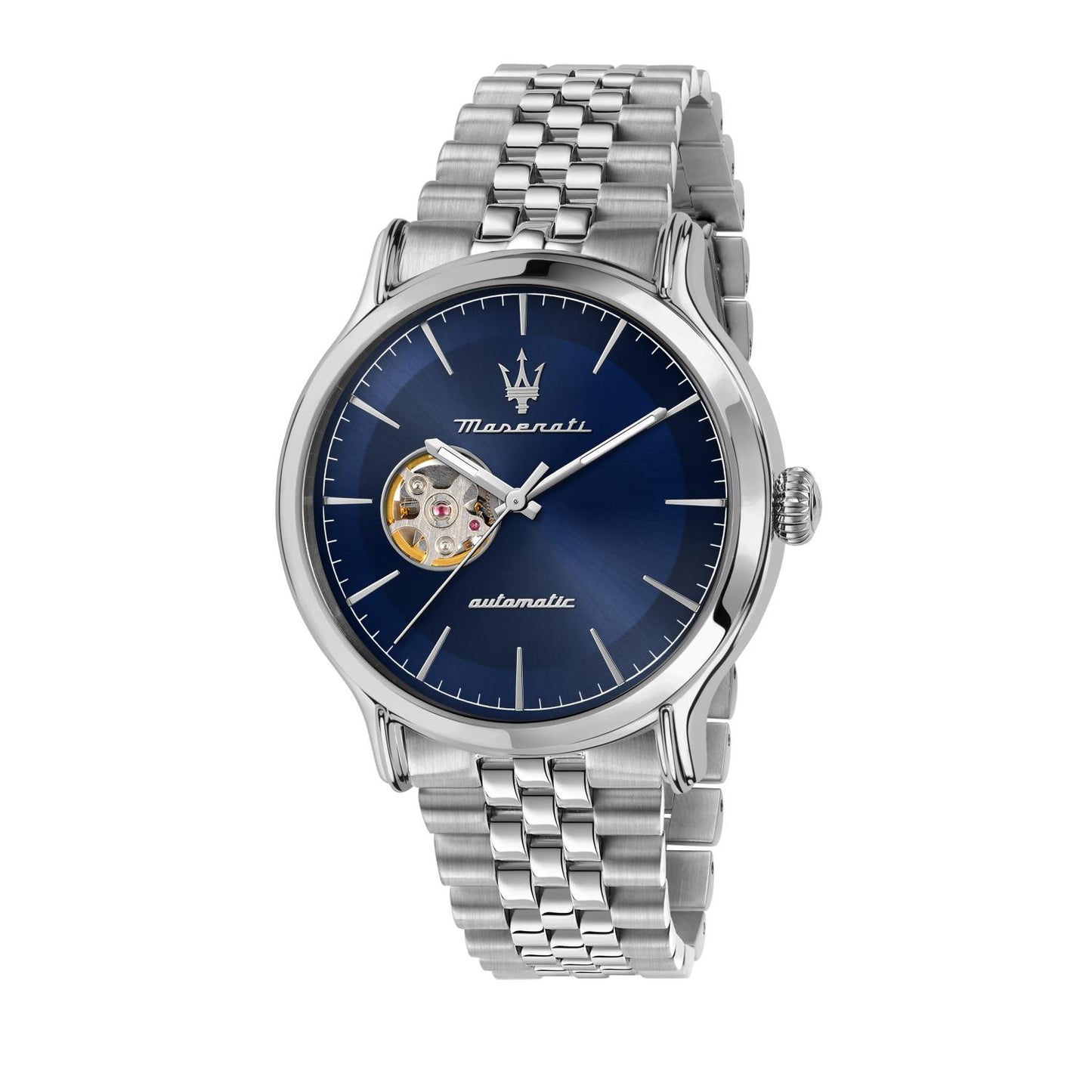 Orologio Maserati Epoca Automatico 42 mm Acciaio Braccialato Blu Finestrella Scheletrata