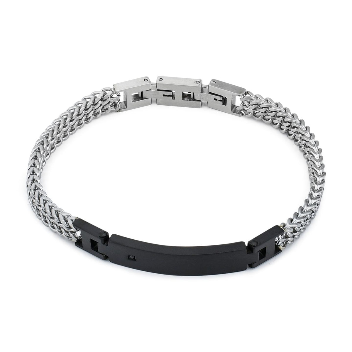 Bracciale Boccadamo Man Acciaio Satinato Maglia Spiga Piastrina Centrale Cristallo Nero